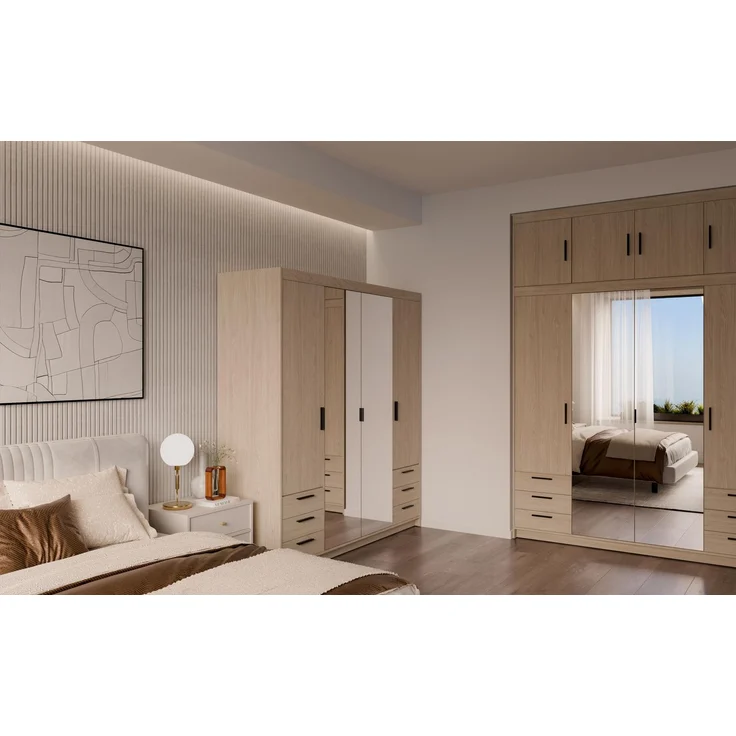 AX LIVING Geölte Eiche Kleiderschrank mit Spiegel Storicos 4T6S 176,3cm Groß – Bild 4