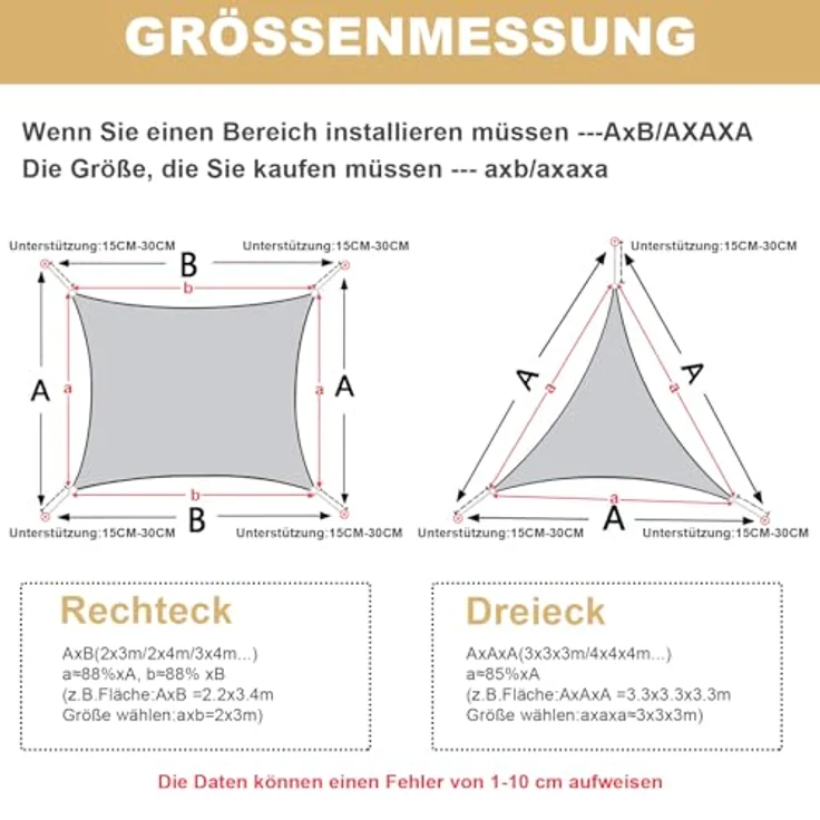 AXT SHADE Sonnensegel Wasserdicht Dreieckig 3,6 x 3,6 x 3,6 m Wetterschutz Sonnenschutz PES Polyester mit UV Schutz für Terrasse Balkon Garten-Sand(Wir Machen Sondergrößen) – Bild 7