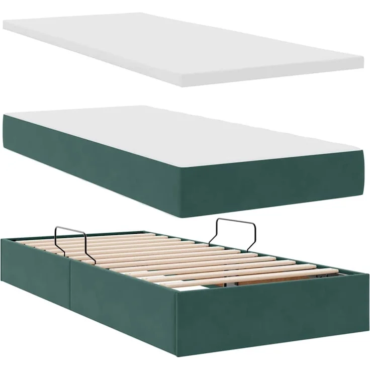 vidaXL Aufbewahrungsbett mit Kopfteil Dunkelgrün 90 x 190 cm Samt 3370848 – Bild 8