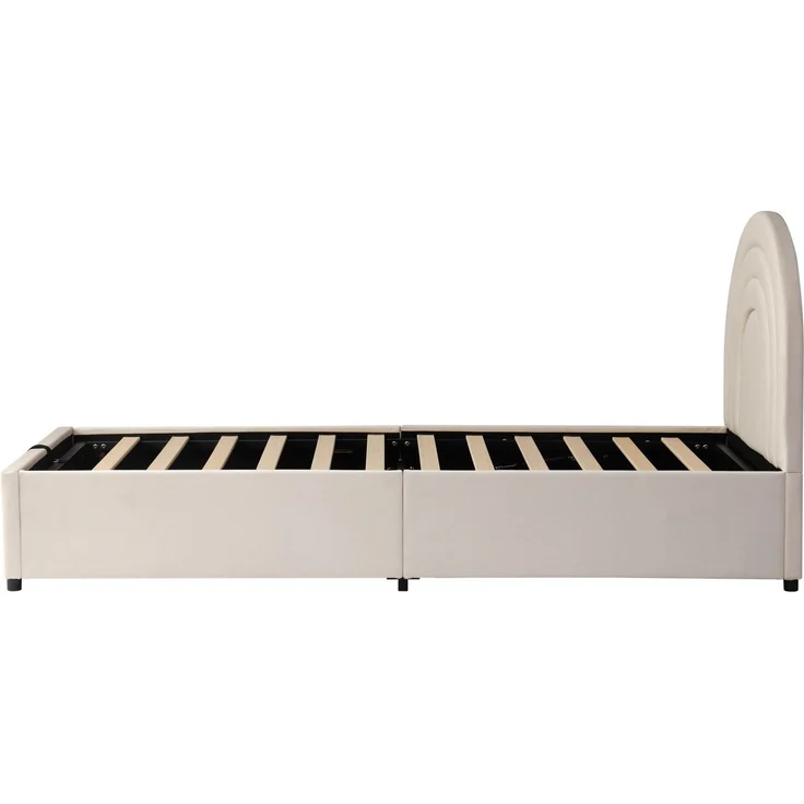 Kinderbett mit Stauraum und Kopfteil, 90x200 cm, Polsterbett mit Lattenrost, Einzelbett, Samt – Bild 9