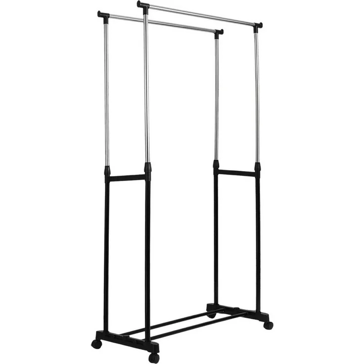 shop'n smile ideoon Kleiderständer Mobiler Kleiderständer Doppelstange B 80 cm Höhenverstellbar 90-160cm, Fahrbare Doppel-Kleiderstange, mit Schuhablage, 80 x 90–160 x 42cm – Bild 2