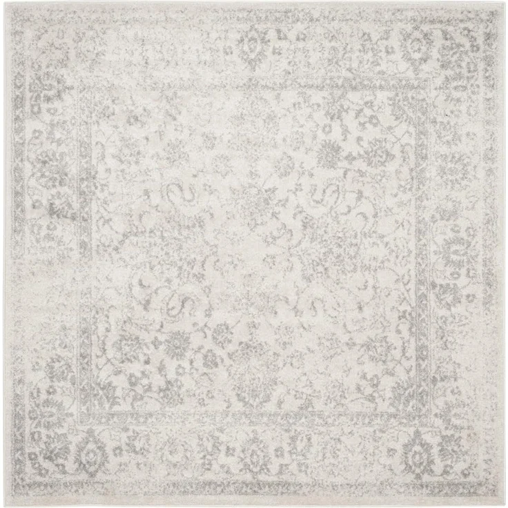 Safavieh Quadratischer Teppich 183x183 cm - Adirondack Collection - Transitional Design, Elfenbein & Silber, Pflegeleichte Synthetikmischung, Ideal für Wohnzimmer, Schlafzimmer, Büro