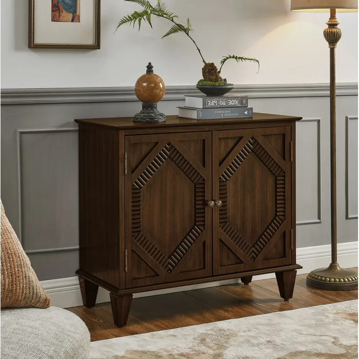 DESVIAE Sideboard Nussbaum aus MDF/Massivholz – 96,52x47,96x21,29 cm – verstellbarer Einlegeboden