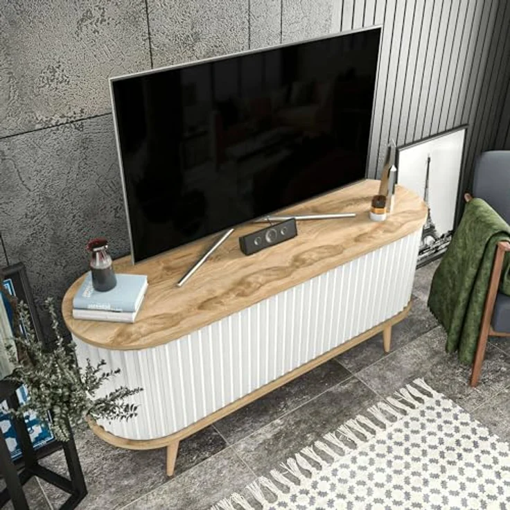 Dmora TV-Schrank Aludra 140 x 43 x 64 cm Braun, 2 Böden, 6 Fächer – Bild 4