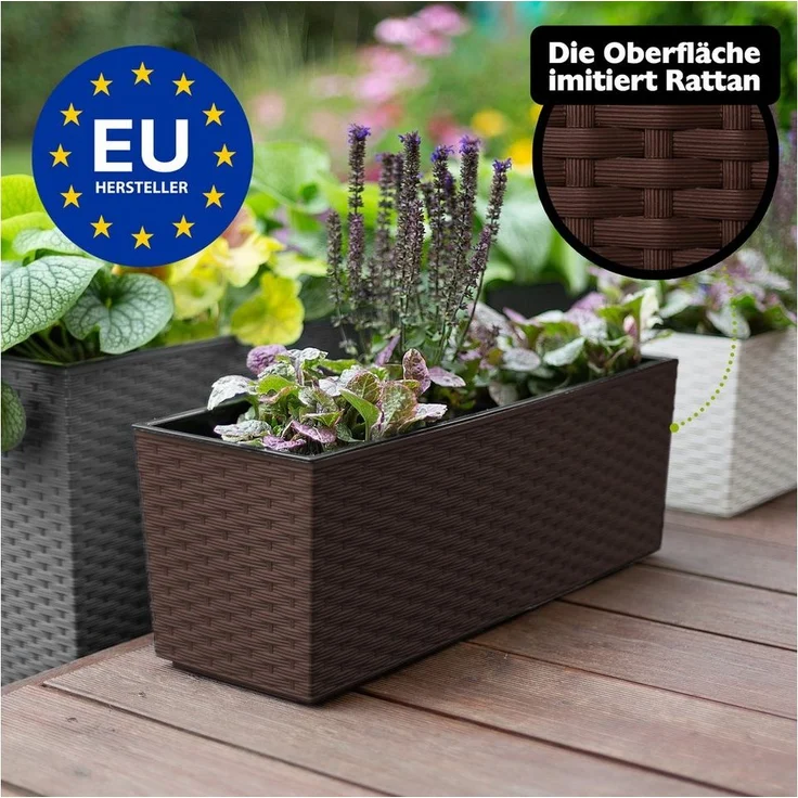 KONZEPT Balkonkasten Hochwertige Blumenkasten Rattan-Optikin, rechteckig 56 x 19 cm, Balkonkasten ideal fur Balkon, Terrasse, Fensterbank – Bild 3