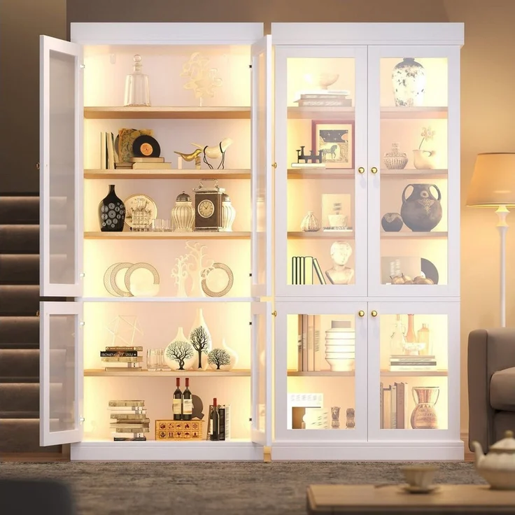 Odikalo Vitrine Vitrineschrank Glasvitrine mit LED (durchdachter Innenaufteilung und Kippschutz, stabil, sicher und vielseitig für Zuhause) 160×40×180cm – Bild 2