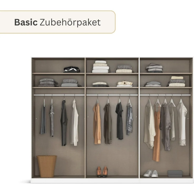 rauch Kleiderschrank Drehtürenschrank Schrank Garderobe Wäscheschrank BESTSELLER MONTCLAR (3 Ausstattungen BASIC/CLASSIC/PREMIUM (SOFT-CLOSE), Breiten 201-400 cm) Front in Glas/Hochglanz/Dekor/Grauspiegel in 5 Breiten MADE IN GERMANY – Bild 4