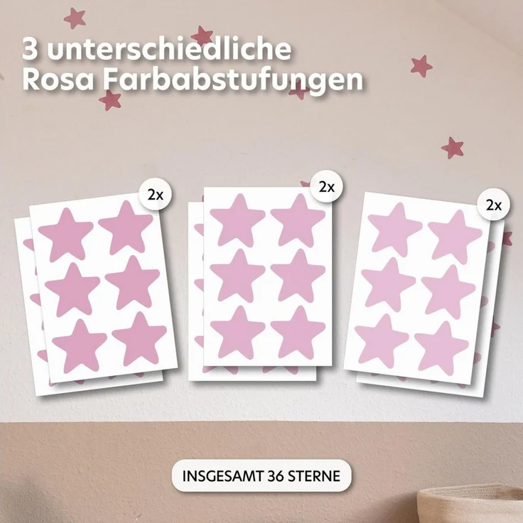lilimaus Wandsticker Herzen, Sterne & Punkte selbstklebend - Deko fürs Kinderzimmer (36 St), Herzen, Sterne oder Punkte - 36er- & 132er-Set, ablösbar – Bild 2