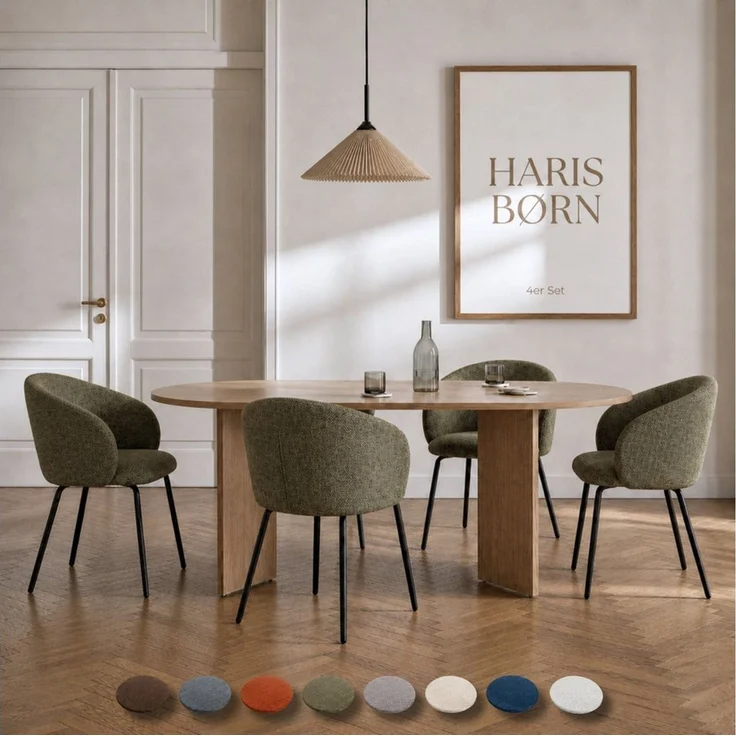 Haris Børn Esszimmerstuhl mit Armlehnen NØR - Hochwertige Polsterstühle für Esszimmer (Set, 4 St), Grün - Premium Esszimmer Stühle & Wohnzimmer Stühle – Bild 1