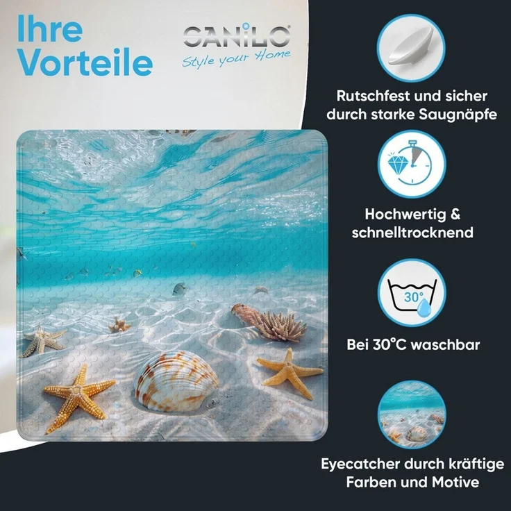 Sanilo Duschmatte mit Motiv, viele schöne Badematten zur Auswahl, rutschfeste & sichere Badematte, hochwertig, Kunststoff PVC, quadratisch, 230 extra starke Saugnäpfe, 53 x 53 cm, waschbar – Bild 2