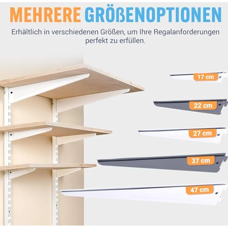 BOOMET Wandregalhalter Regalträger 2-reihig für Wandschienen, 4-tlg, Regalsystem Weiß 17cm Wandregalhalter Regalwinkel – Bild 3