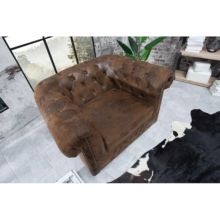 riess-ambiente Sessel CHESTERFIELD 110cm antik braun (Einzelartikel, 1-St), Wohnzimmer · Microfaser · mit Armlehne · Federkern – Bild 4