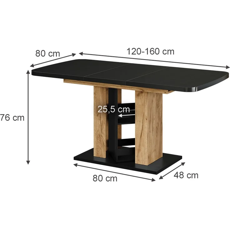 Esstisch Fenaro Schwarz/Goldkraft Eiche 120 x 80 cm Vicco – Bild 2