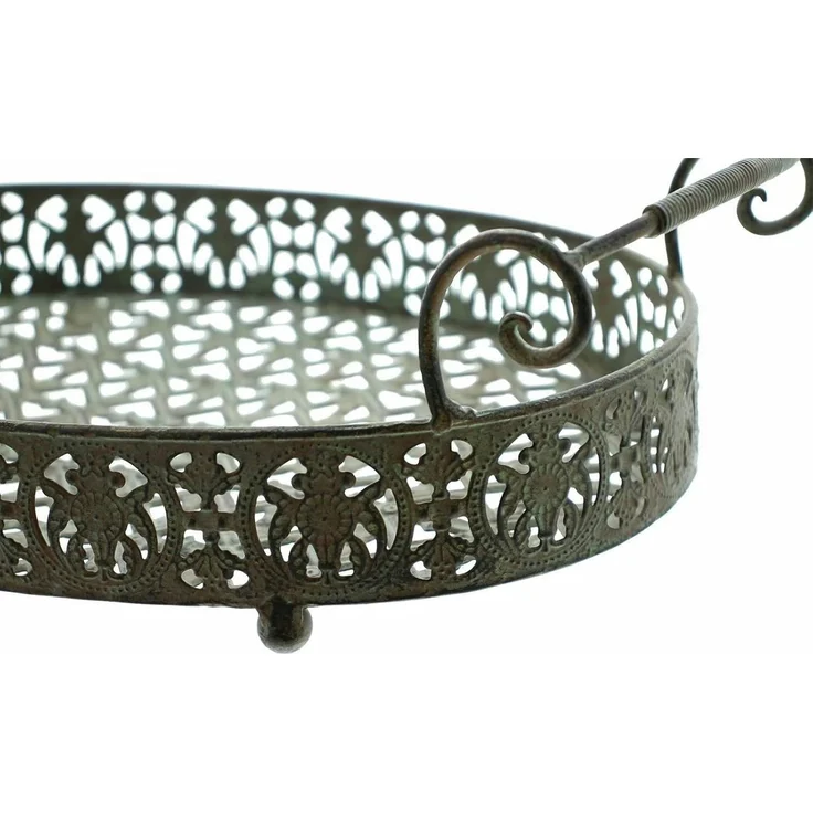 Tablett "Antik" aus Metall, oval, 43x26 cm, Vintage Dekotablett in Rost Optik, Tragetablett, Tischdeko – Bild 3