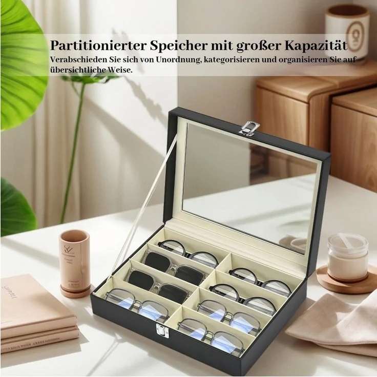 BlingBin Aufbewahrungsbox Schmuckkasten Brillenbox zur Aufbewahrung von 8 Brillen (2er Set, 2 St, 8 Fächer), 34 x 25 x 9 cm Sonnenbrillen Präsentation Brillendisplay – Bild 2