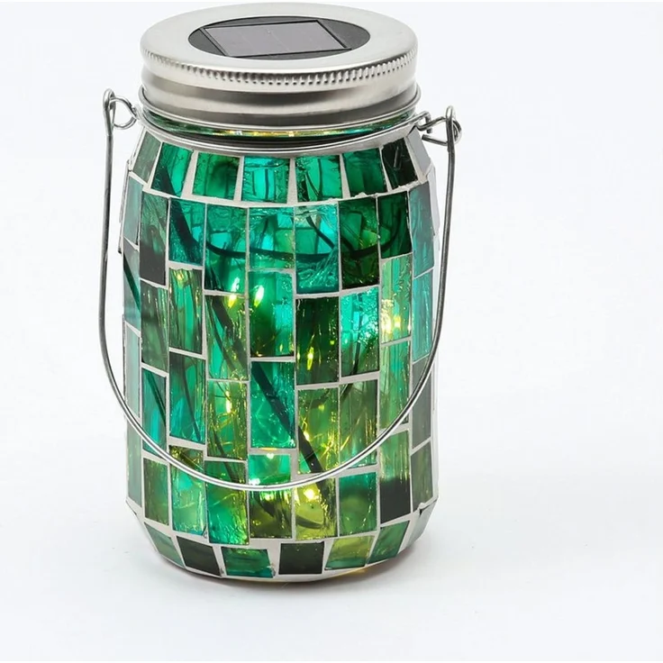 MARELIDA LED Solarleuchte LED Solar Glas Einmachglas mit Mosaik Tischleuchte Lichtsensor grün, LED Classic, warmweiß (2100K bis 3000K) – Bild 2
