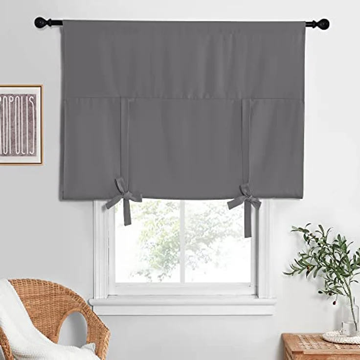 NICETOWN Verdunkelungsvorhang für Küchenfenster, energieeffiziente Raffgardinen für Wohnzimmer, Stangentasche, Ballon-Schatten für Thanksgiving, Grau, 52W x 63L (Set mit 1 Panel) – Bild 5