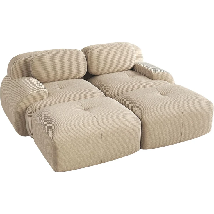 Rayofly-2-Sitzer Cordsofa, rahmenlos, modular mit Chaiselongue kombinierbar, rutschfest, ergonomische Armlehnen, hochelastische Polsterung, Beige, H 70cm x T 208cm x B 178cm – Bild 5