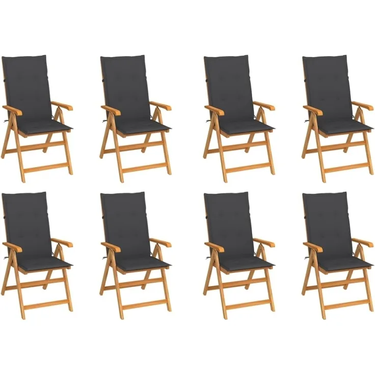 vidaXL Verstellbare Gartenstühle mit Auflagen 8 Stk. Massivholz Teak 3072541