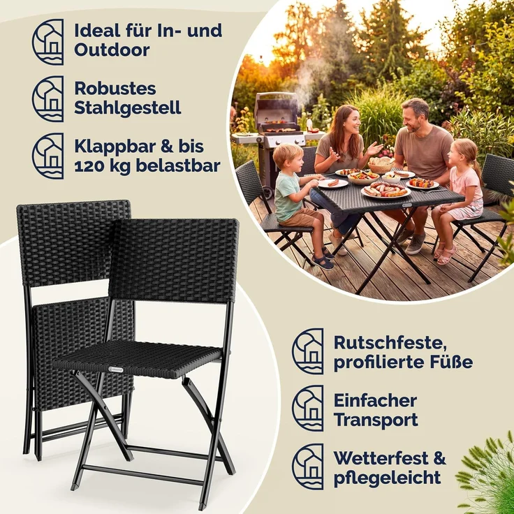 CASARIA® Polyrattan Klappstuhl Gartenstuhl Balkonstuhl klappbar 4er Set – Bild 10