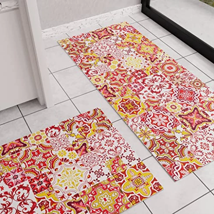 PETTI Artigiani Italiani - Teppich für Küche, rutschfest, waschbar, Läufer für Küche, Teppich, Küchenläufer, 52 x 340 cm, Design Vietri Rot, 100% Made in Italy – Bild 1