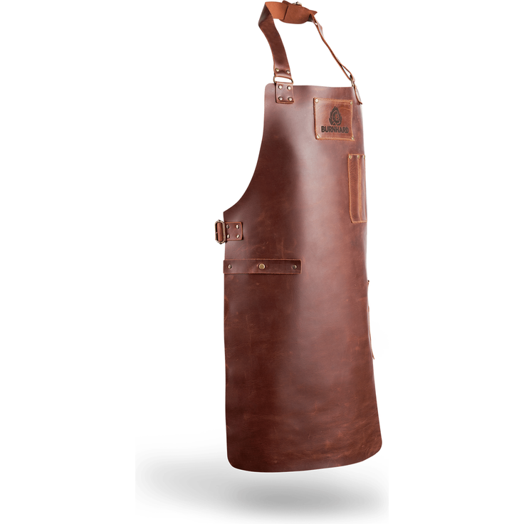 BURNHARD® Grillschürze Leder Braun, Lederschürze 100% Büffelleder, Größenverstellbar, BBQ-Schürze mit Taschen, Kochschürze - Braun - #944506 – Bild 2