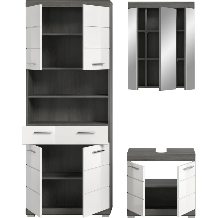 Badezimmer-Set >Scout< in Rauchsilber / Weiß Hochglanz - 149x191x34cm (BxHxT) – Bild 3