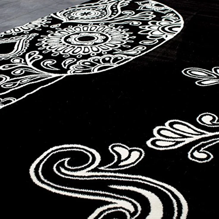 Vimoda Teppich Teppich Jugendzimmer Schlafzimmer Schwarz, Rechteckig, Höhe: 11 mm, Läufer Schwarz Skull Totenkopf Motiv – Bild 3