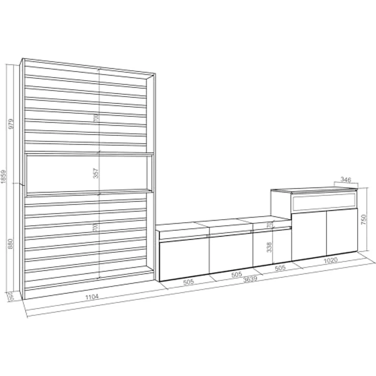 Skraut Home | Wohnwand Wohnzimmer | Wohnzimmermöbel, Möbelset | 360x186x35cm | Für TV-Geräte bis zu 65" | Elektrokamin. | Moderner Stil | Weiß und Schwarz – Bild 3