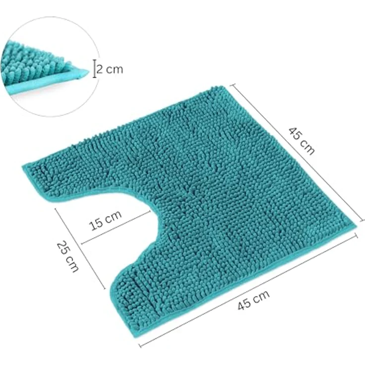 WohnDirect Badematte 45x45 cm MIT WC Ausschnitt | Petrol - rutschfest & Waschbar - Badezimmerteppich zum Set kombinierbar, Badvorleger, WC Garnitur, Badteppich – Bild 2