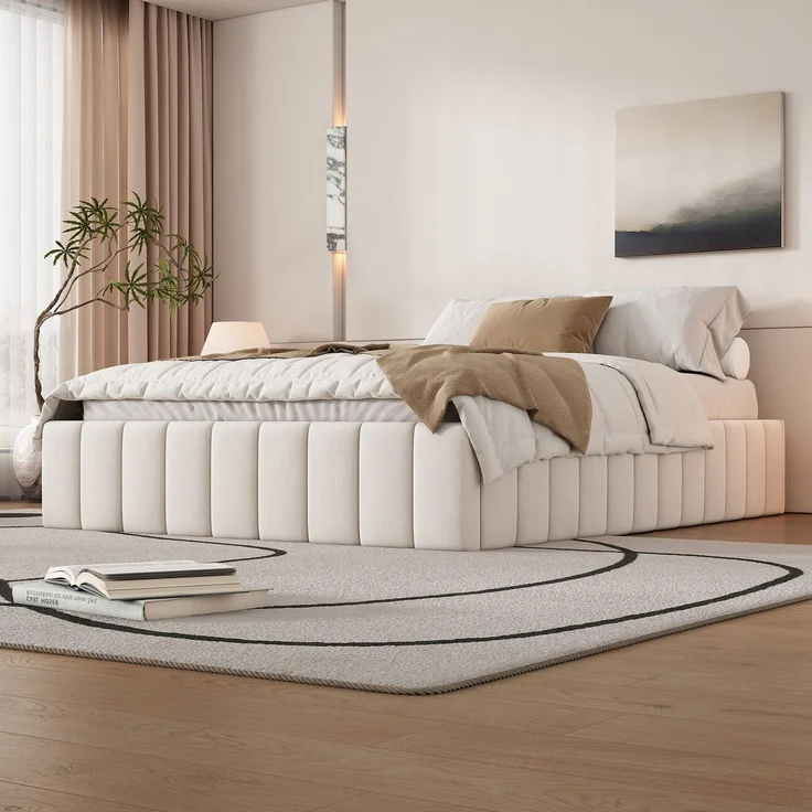 Futonbett mit Lattenrost und 4 Schubladen, 140x200 cm, ohne Kopfteil, Bezug aus Samt – Bild 3
