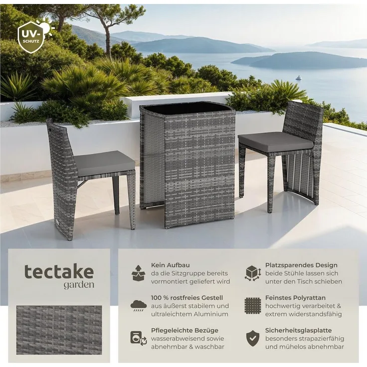 tectake Sitzgruppe Rattanset, (Set, 3-tlg), mit Aluminiumgestell