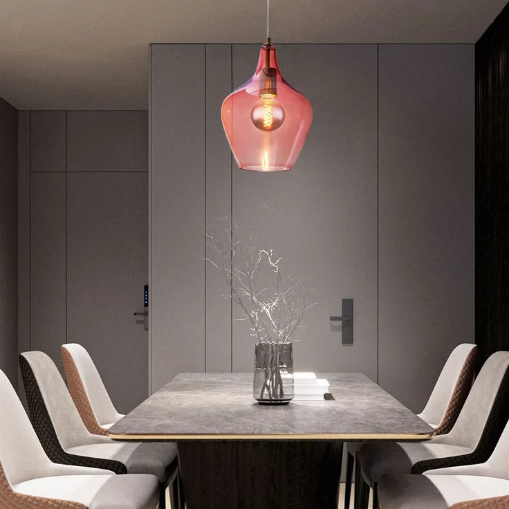 2x Hängeleuchte, silber, Glas pink , H 150 cm – Bild 6