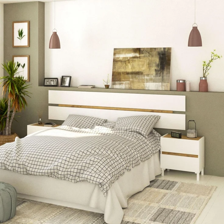 Habitdesign, modernes Kopfteil mit 2 Nachttischen und 4 Schubladen – Schlafzimmer-Set in Arktisweiß & Eiche Nodi, viel Stauraum, Maße: 255 x 100 x 34 cm (B x H x T), Modell Tempus – Bild 4