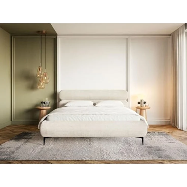 Selsey Polsterbett 140x200 cm Cord Hellbeige – Bett mit Stauraum und Bettkasten, gepolstertes Bett mit Lattenrost und Metallrahmen, Doppelbett Schlafzimmer mit schwarzen Füßen und Gasdruckfedern – Bild 2