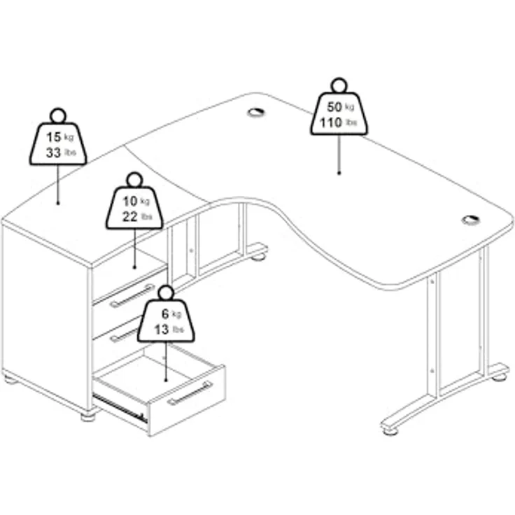 Dmora - Schreibtisch Sidonia, Mehrzweckschreibtisch, Bürotisch für PC, Eckschreibtisch, 159x150 h75 cm, Weiß und Grau – Bild 4