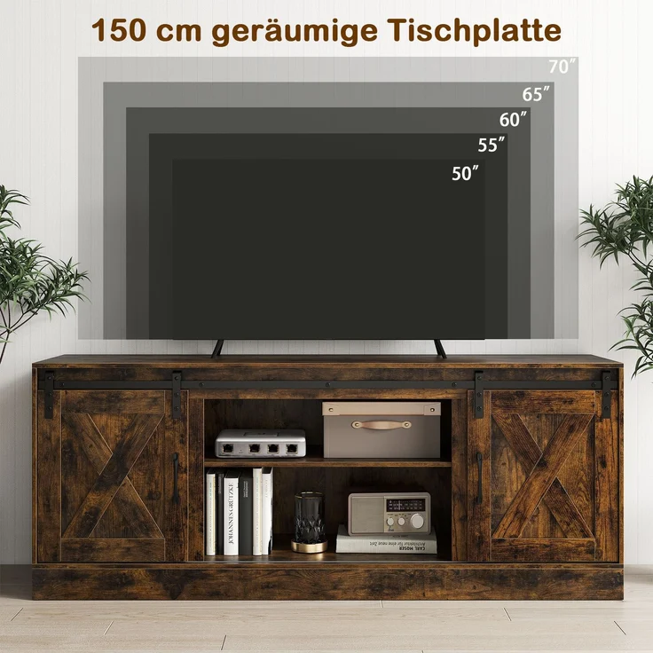 TV Schrank mit 2 Schiebetüren & Verstellbaren Regalen TV-Ständer für bis 70" Fernseher Lowboard – Bild 3