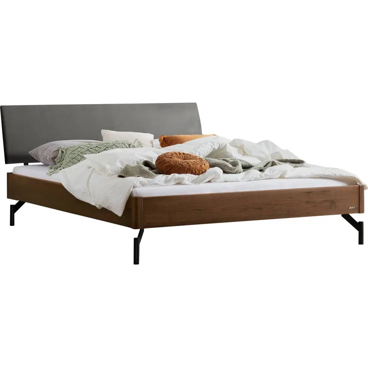 Hasena Massivholzbett Broni Nussbaum mit gepolstertem Kopfteil 180x210 cm – Lounge
