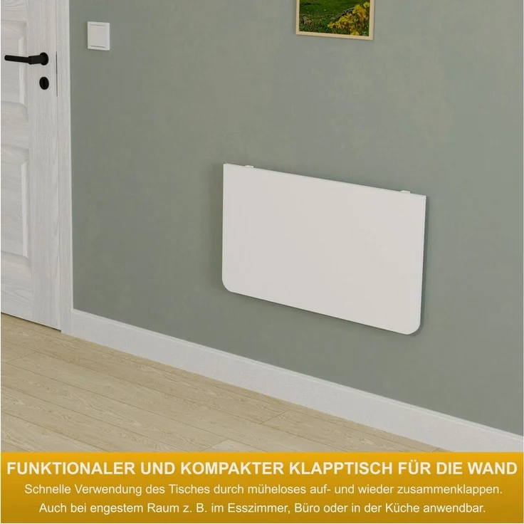 KDR Produktgestaltung Klapptisch 70x40 Wandklapptisch Esstisch Küchentisch Schreibtisch Wand Tisch, Weiß – Bild 3