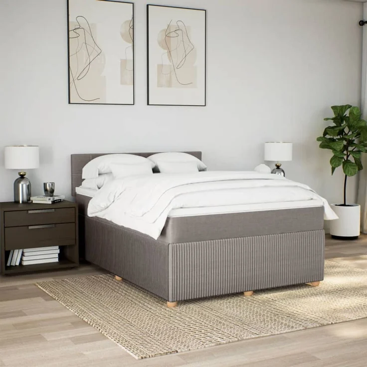 vidaXL Boxspringbett mit Matratze Taupe 140x190 cm Stoff 3287455 – Bild 3