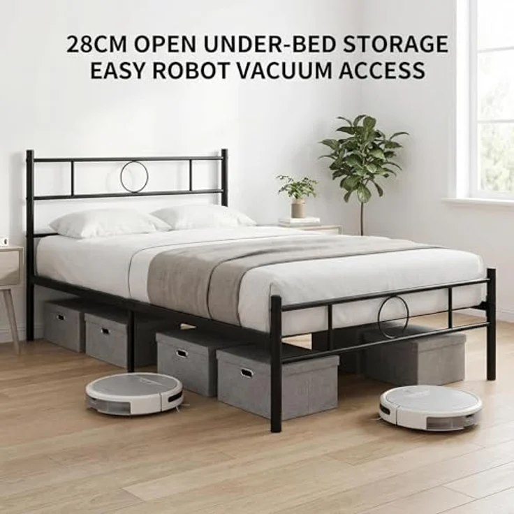 FurnitureR Metall Einzelbett 90×200 cm mit LED Streifen, 20 Farben Unterbett Beleuchtung, stabiles Plattformbett mit Lattenrost, ideal für Schlafzimmer, Jugendzimmer, bis 150 kg belastbar, Schwarz C – Bild 5