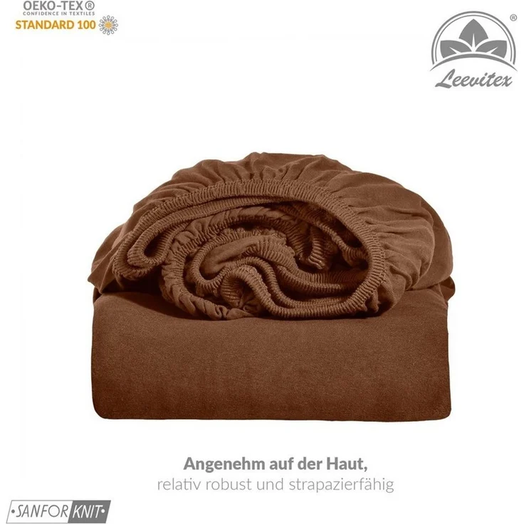 leevitex® Spannbettlaken, Premium 170g/m², Gummizug: rundum, schwer und dick, 100% Jersey-Baumwolle, Schokobraun / Dunkelbraun, Topper | 90 x 200 - 100 x 220 cm – Bild 3