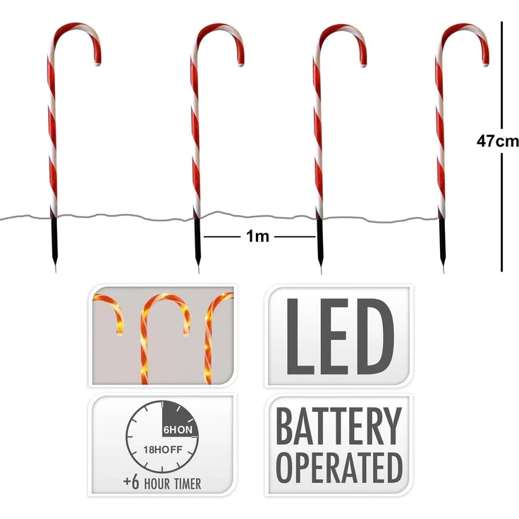 LED-Lichterkette Zuckerstangen 8er-Set Weihnachtsbeleuchtung Weihnachtsdeko Gartenbeleuchtung Gartendeko Winterdekoration Zuckerstange – Bild 5
