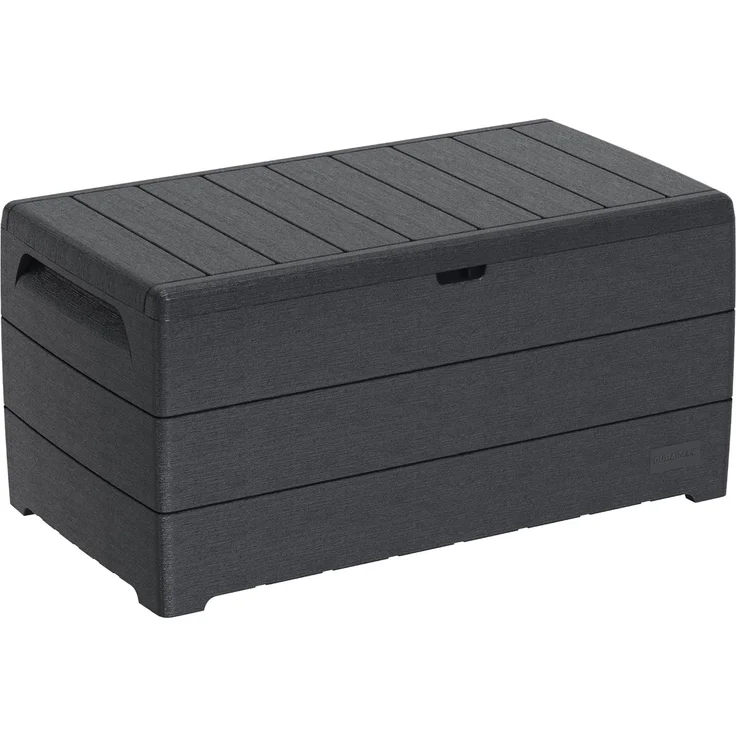 Duramax Cedargrain Durabox 416 Liter/ 110 Gallonen Kissenbox aus Kunststoff, Auflagenboxen für Terrasse und Gartenmöbel, abschließbare Kissenbox aus Kunststoff mit Gasflasche, Dunkelgrau – Bild 1