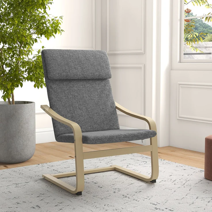 Sessel mit Kopfstütze und Armlehnen, Bezug in Leinenoptik, Holzgestell, Grau + Natur--Dunkelgrau--99x80x66.5cm--YOUDENOVA – Bild 4