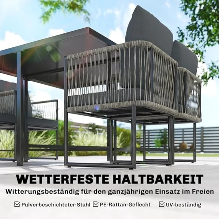 Outsunny Garten-Essgruppe mit 4 Stühlen, DPC-Tischplatte, abnehmbar Kissen, (Gartenset, 5-tlg, Gartenmöbel Set), für Garten Balkon Terrasse – Bild 5