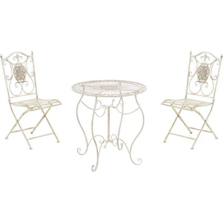 Outdoor Sitzgruppe RIZAR - Metall Antik-creme 42x49x91.5 cm | Gartenmöbelset 2 Personen Metall Vintage Balkonmöbel Set Bistrotisch Terrassenmöbelset – Bild 1