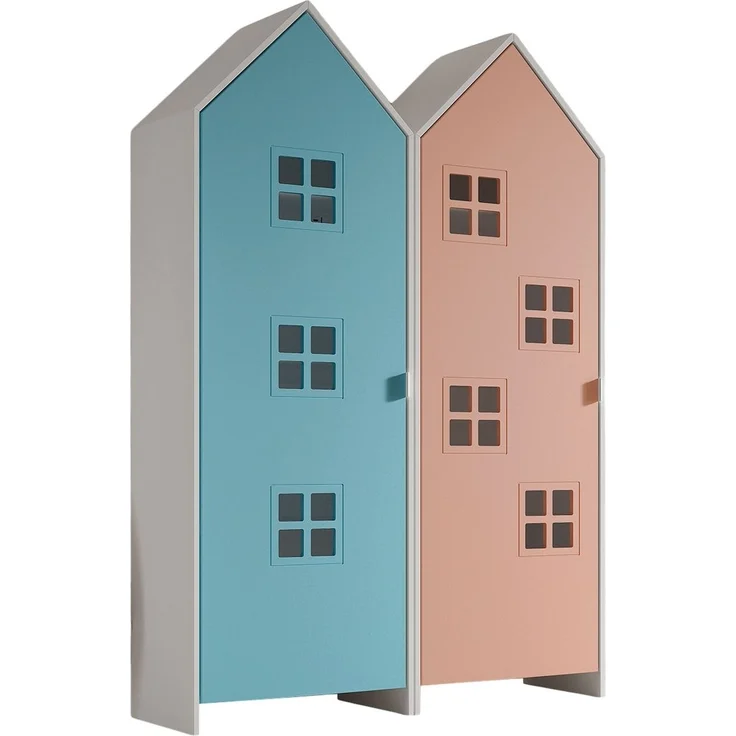 Kleiderschrank >CASAMI BRUGES< in Korpus Weiß / Front Blau u. Pink, falsch – Bild 2