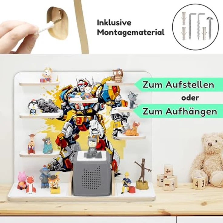 stadtecken Kinder Regal für Musikbox I Geeignet für die Toniebox und ca. 50 Tonies I Perfekte Aufbewahrung für Kinderzimmer I zum Aufstellen oder Aufhängen (Mr. Chip) – Bild 7