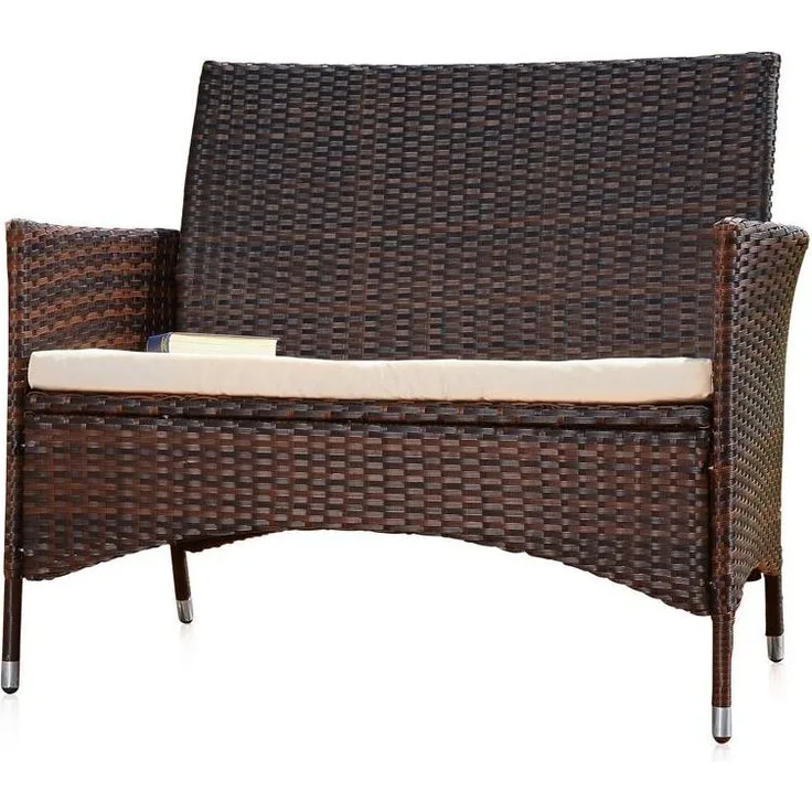 MELKO Gartenbank Rattan Sitzbank Braun Rattanbank 2Sitzer Garten Sofa Rattanartikel - Melko